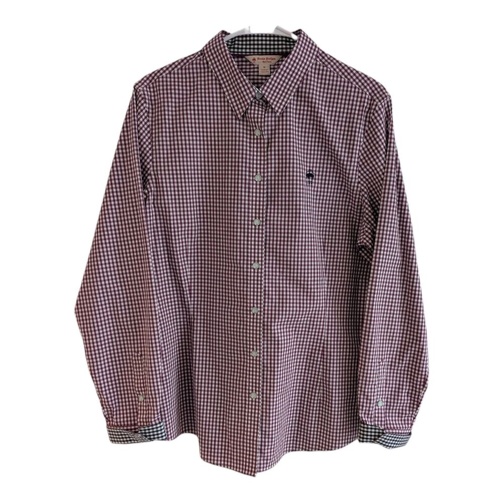 Brooks Brothers Red Fleece Button-Up Shirt Youth Size 16 Burgundy Gingham Preppy